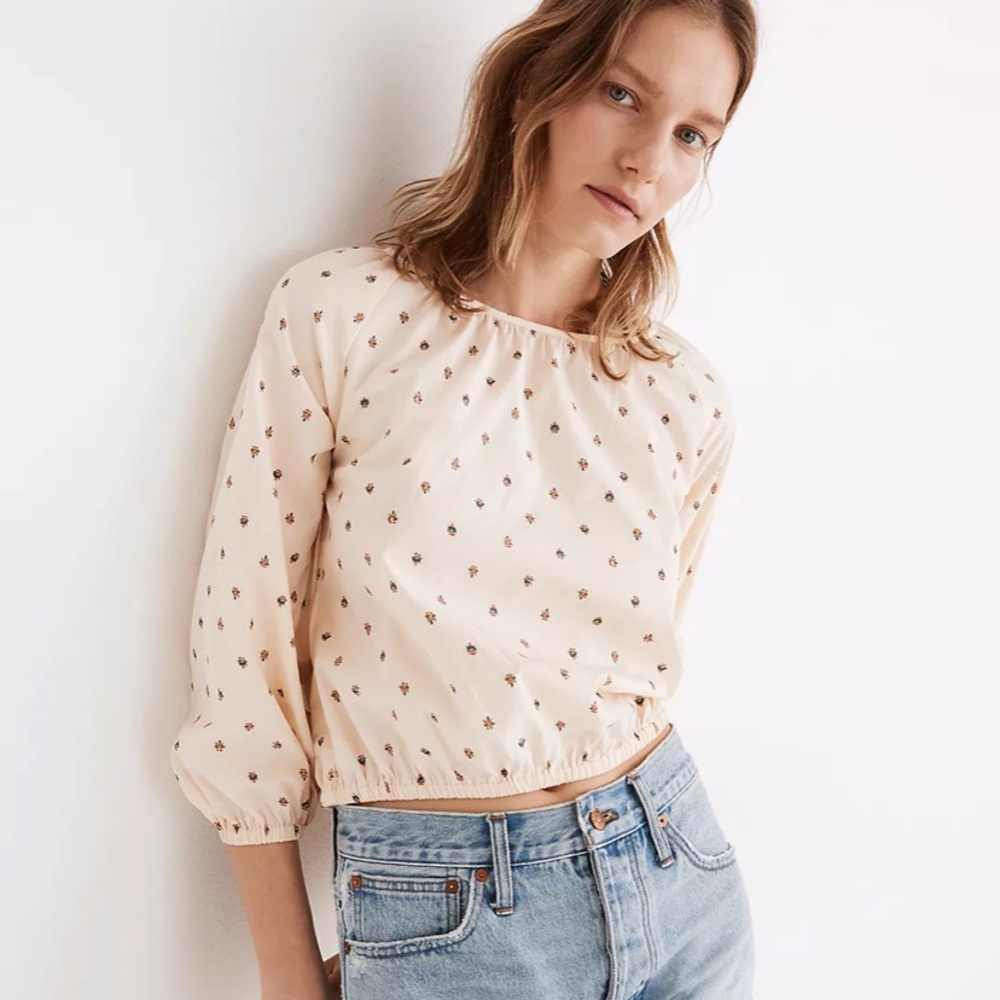 Medium Madewell gathered puff-sleeve crop top